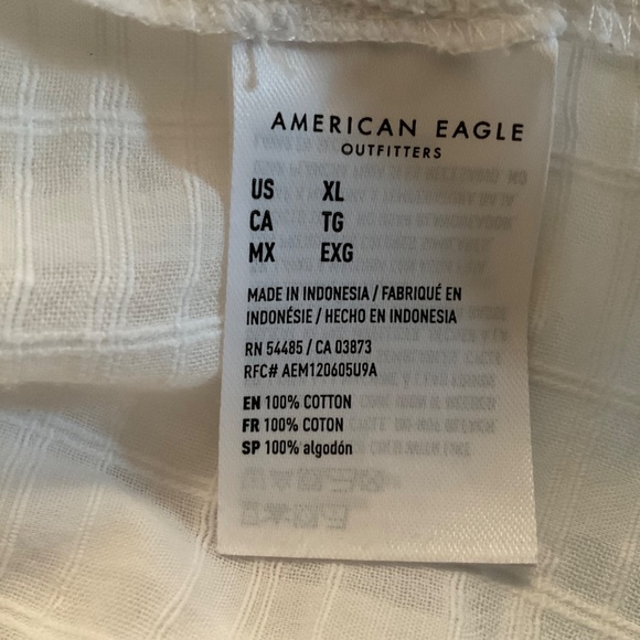 American Eagle Tie-Front Long Puff Sleeve Peasant Blouse XL White Boho Cottage - Picture 10 of 10